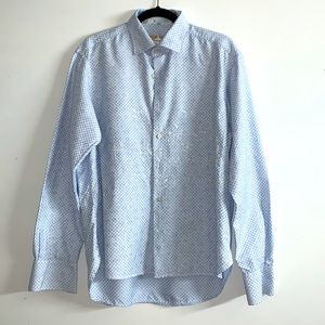 Brandolini Blue and White Checkered Mens Dress Shirt